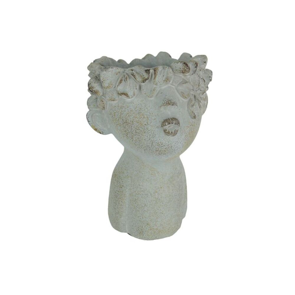 Pucker Up Junior Kissing Face Weathered Finish Concrete Head Mini Planter